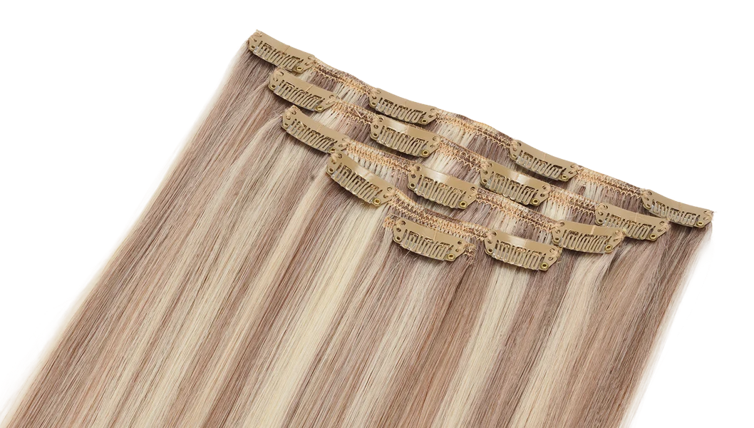 Clip-in hair extensions showing their attachment format