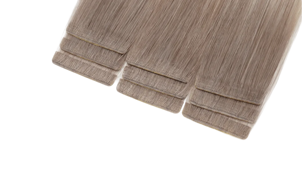 Tape-in hair extensions showing their attachment format