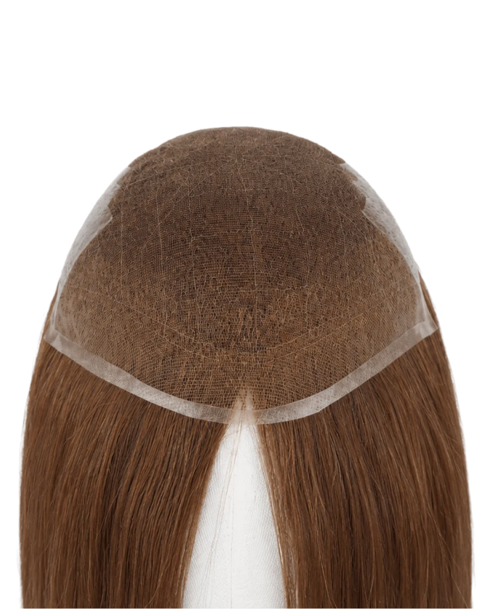 Brown hair system with the base and hairline construction visible