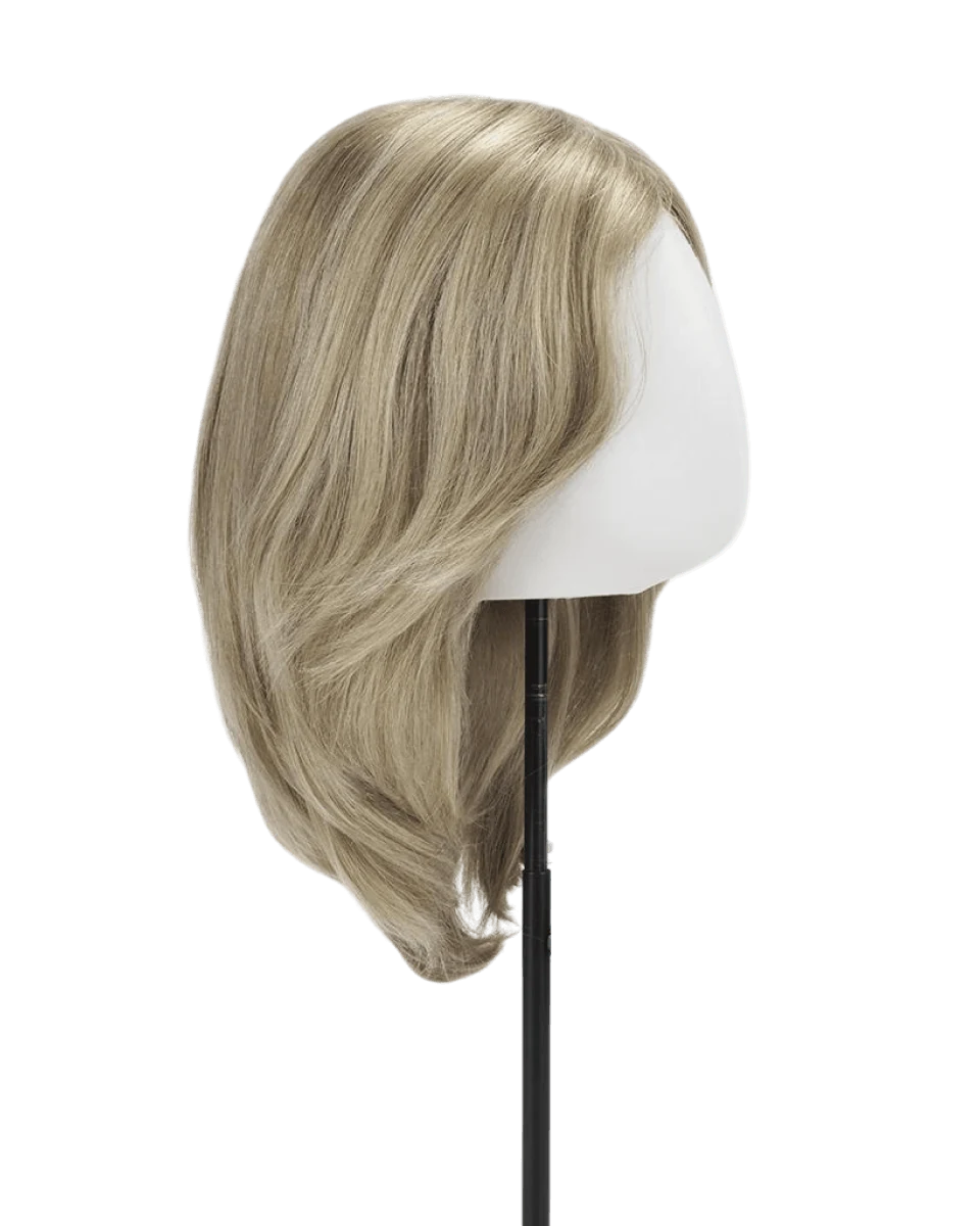 Short blonde bob wig in side profile on a mannequin